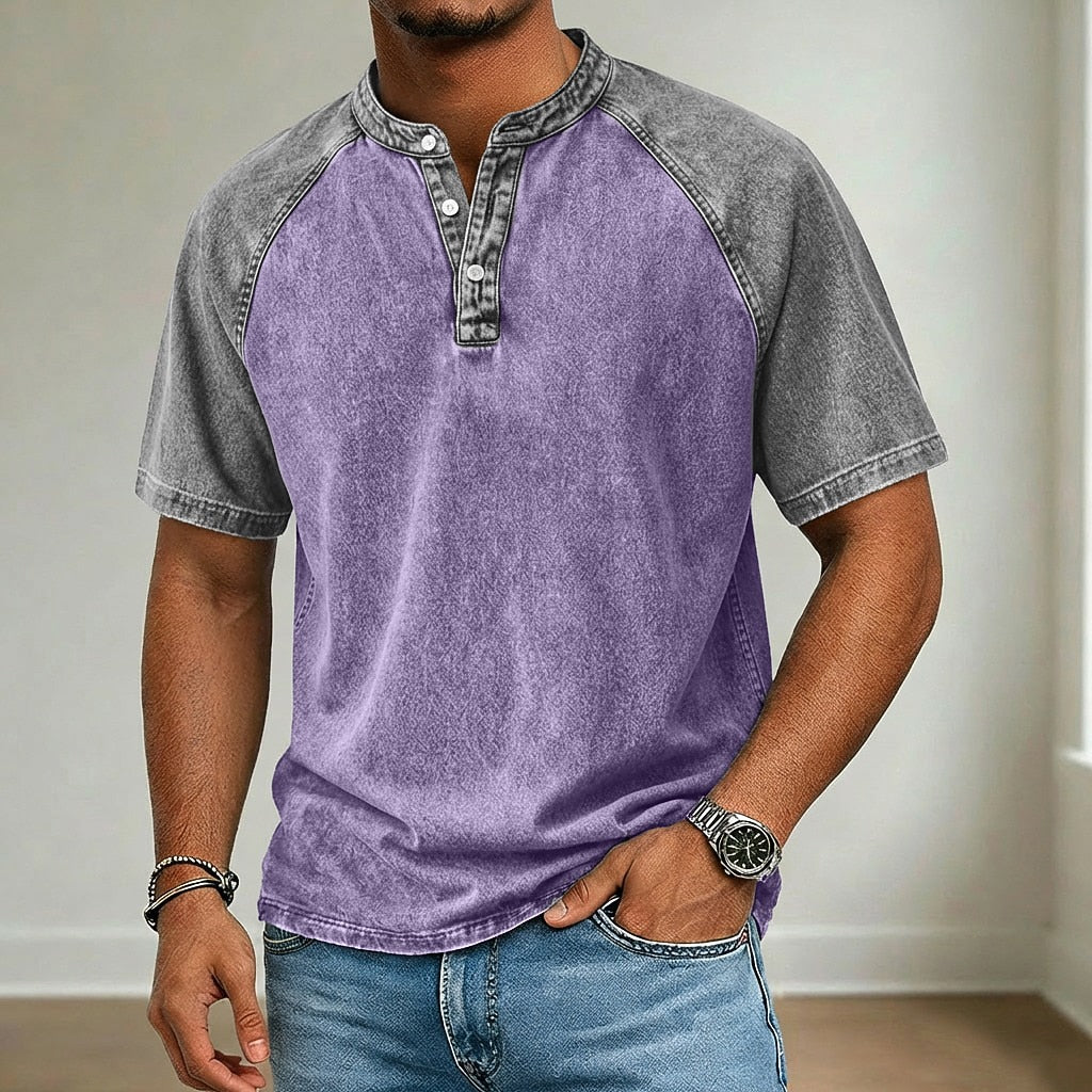 Broken-in Comfort Washed Cotton Denim Henley T-Shirt