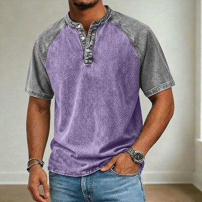 Broken-in Comfort Washed Cotton Denim Henley T-Shirt