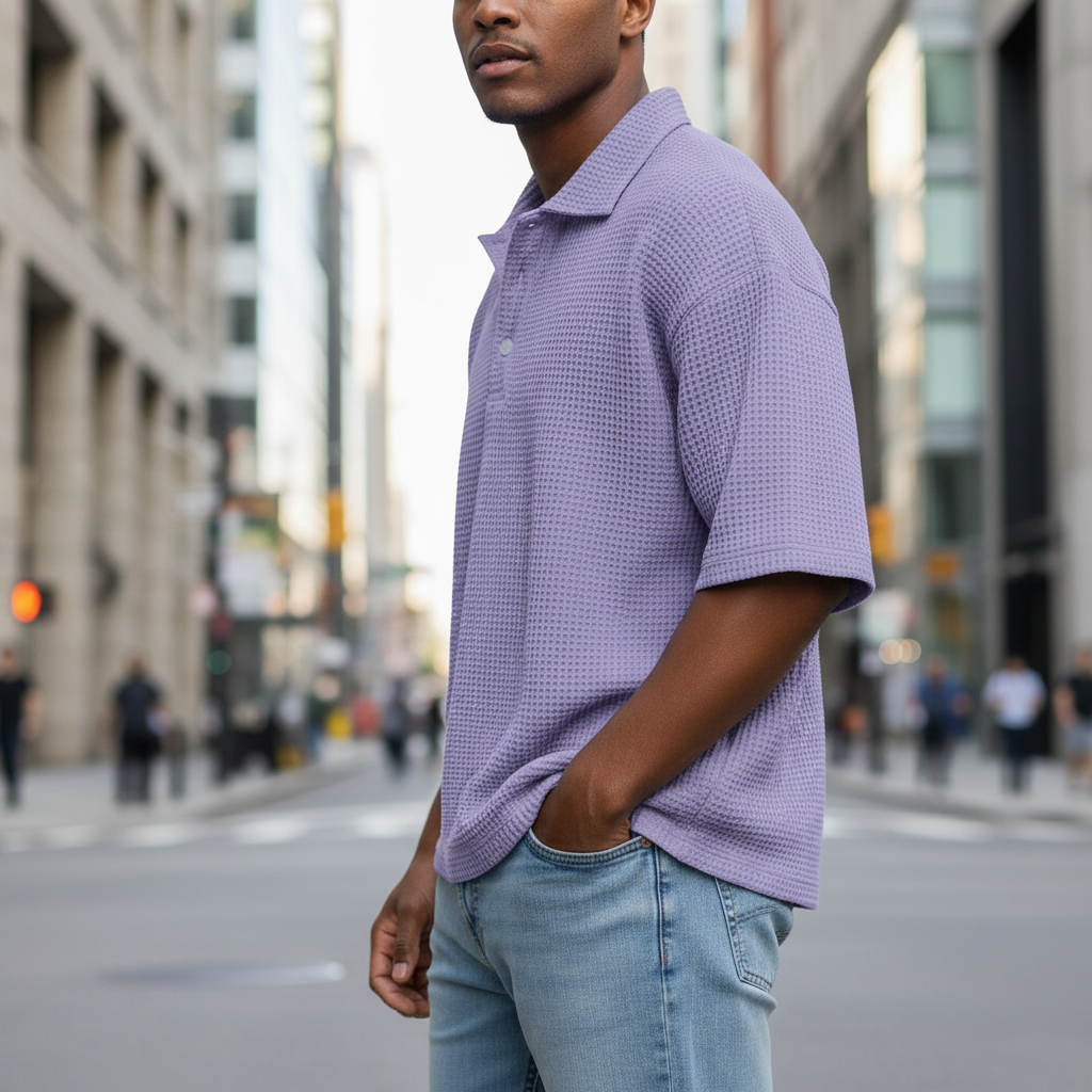 Men's Waffle Knit Polo Shirt