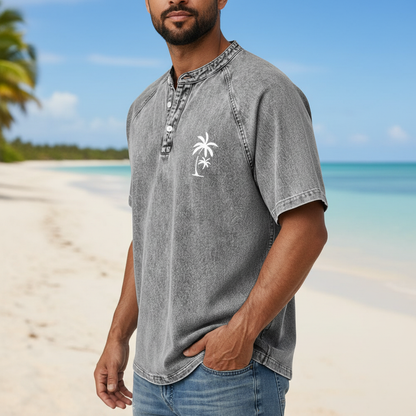 100% Cotton Vintage Washed Henley T-Shirt