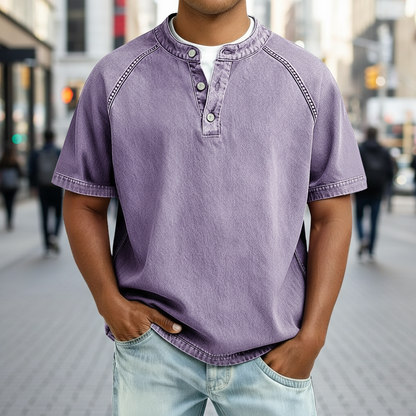 Lightweight Henley Shirt-Acid Wash Vintage Casual Top for Men