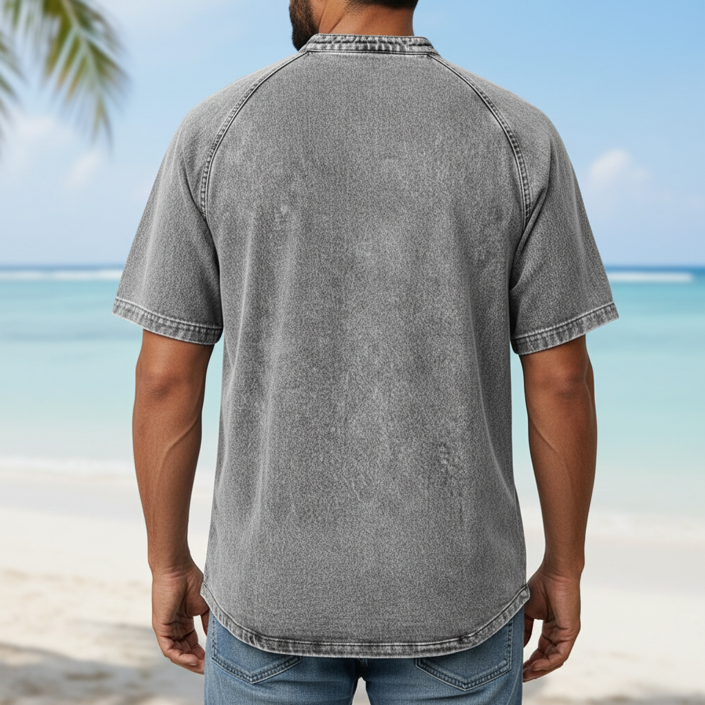 100% Cotton Vintage Washed Henley T-Shirt
