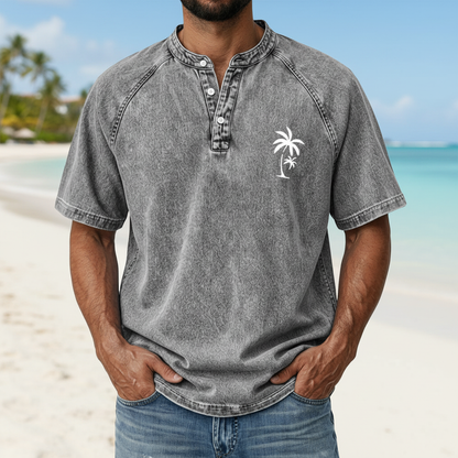100% Cotton Vintage Washed Henley T-Shirt