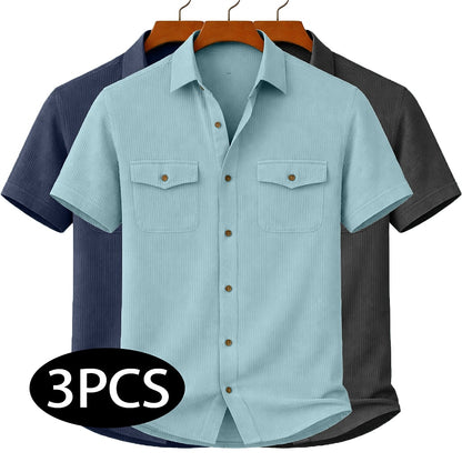 3Pcs Men's Textured Work Shirts