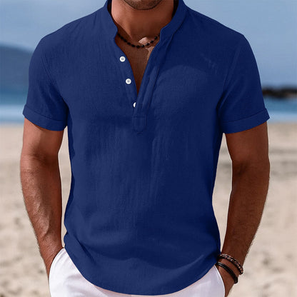 Cotton Linen Shirt with Band Collar Design