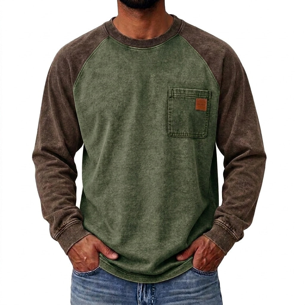Colorblock Washed 100% Cotton T-Shirts With Pocket