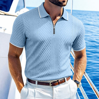 Zipper Textured Waffle Polo