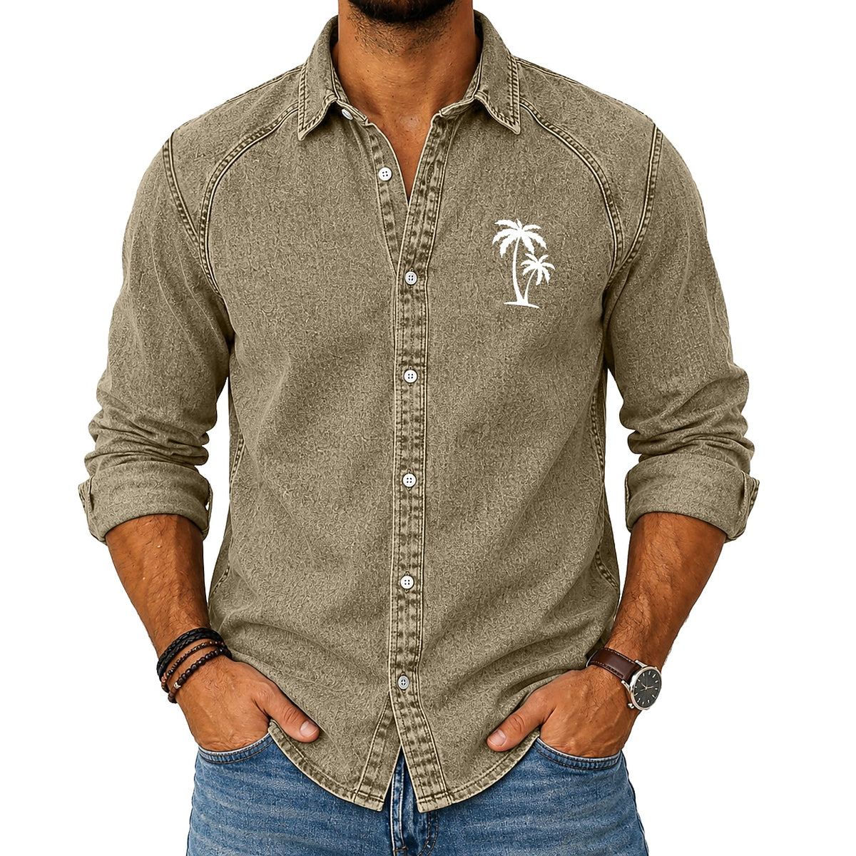 Comfort Palm Tree Washed Cotton Shirt