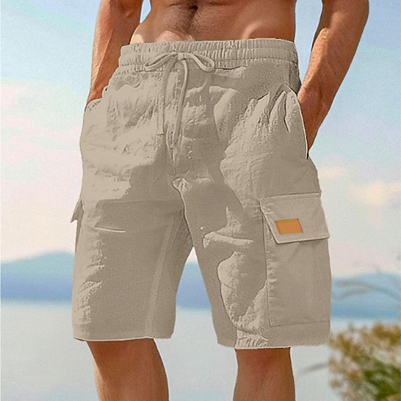 Men's Linen Cargo Shorts-Vacation & Everyday Beachwear