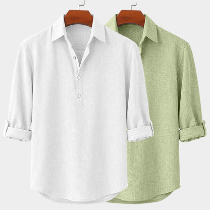 2-Pack Roll Up Or Down Sleeve Linen Popover Shirts