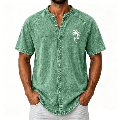 Broken-In Cotton Palm Tree Button Up Shirt