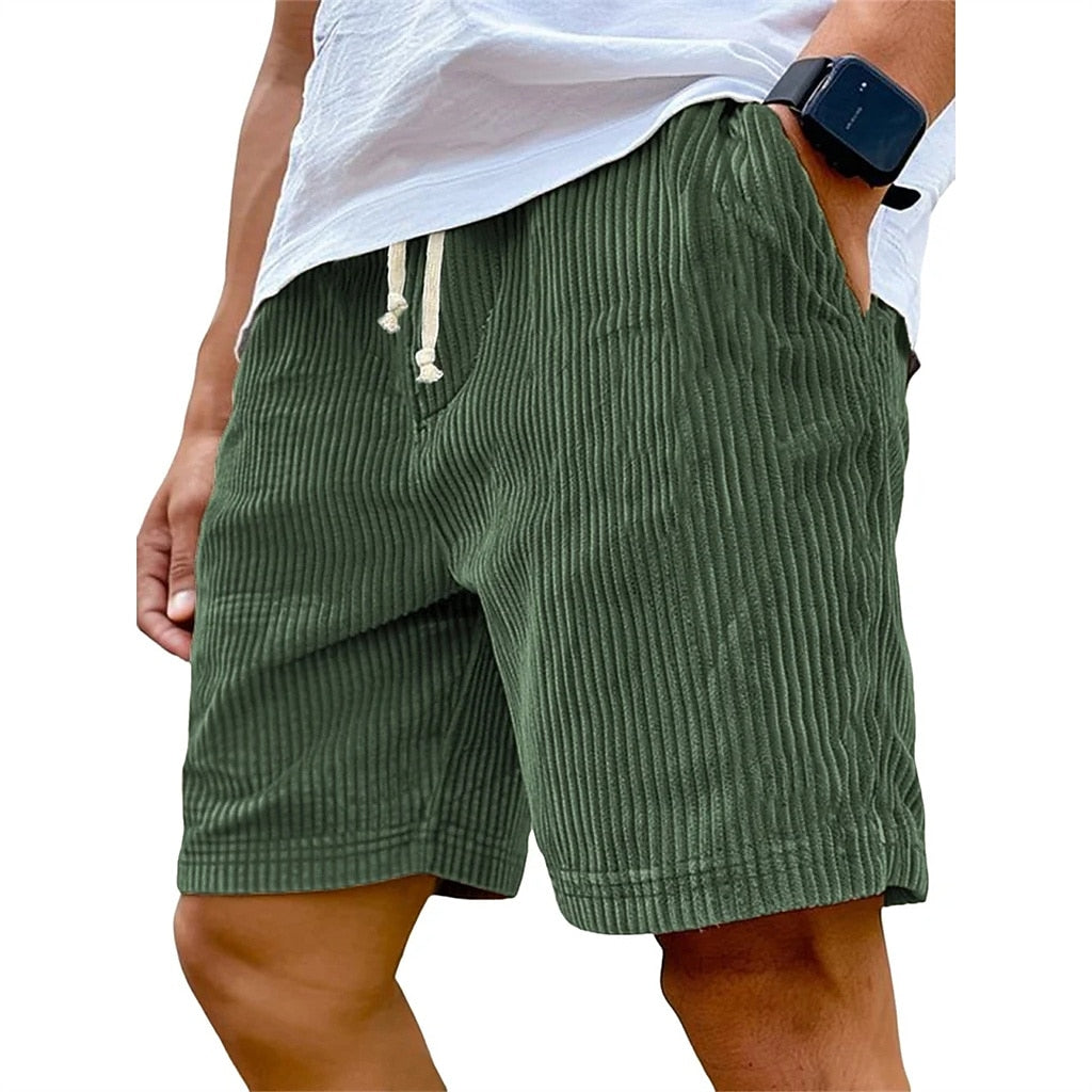 Men's Corduroy Shorts-Casual Pocket Shorts, Knee Length