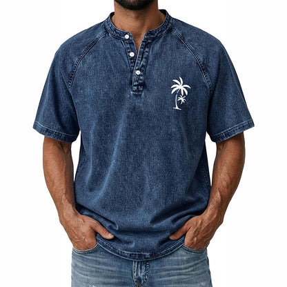 100% Cotton Vintage Washed Henley T-Shirt