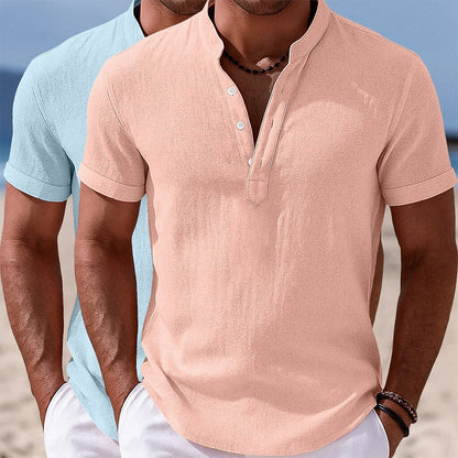 2Pcs Men's Casual Linen Shirts - Short Sleeve Summer Essential