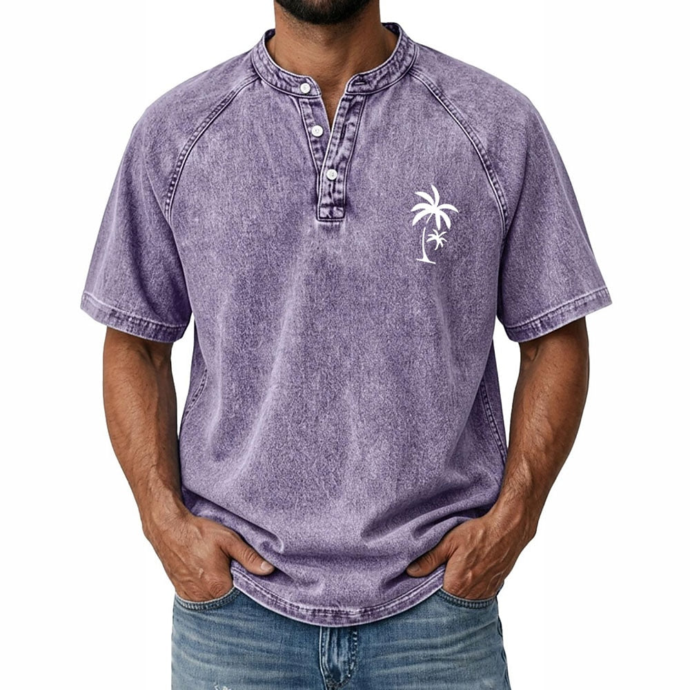 100% Cotton Vintage Washed Henley T-Shirt
