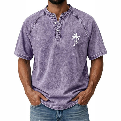 100% Cotton Vintage Washed Henley T-Shirt