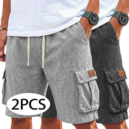 2Pcs Linen Shorts with Pockets