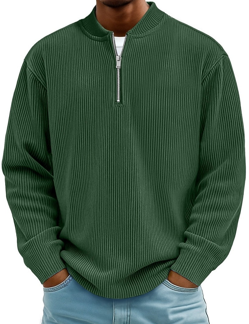 Breathable Zipped  Corduroy Henley Shirt