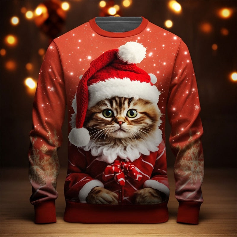 Christmas Cat Hat Holiday Graphic Sweatshirt
