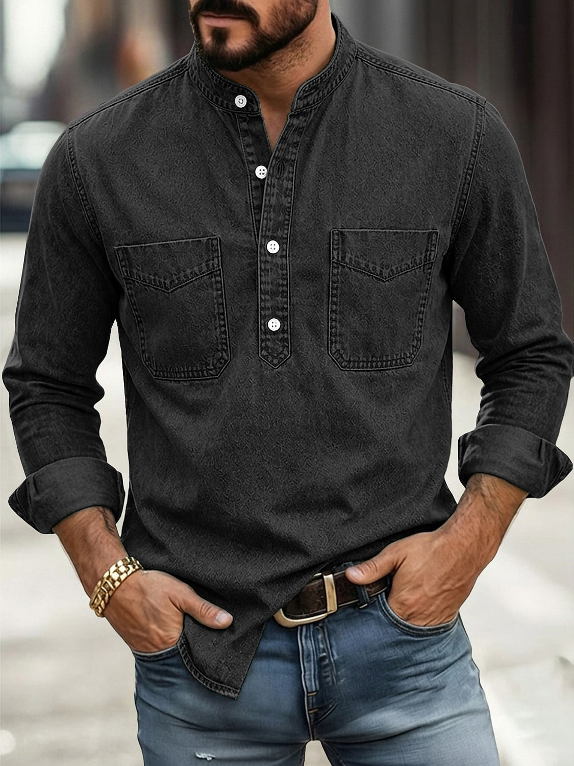 Vintage Washed Cotton Western Pocket Shirt
