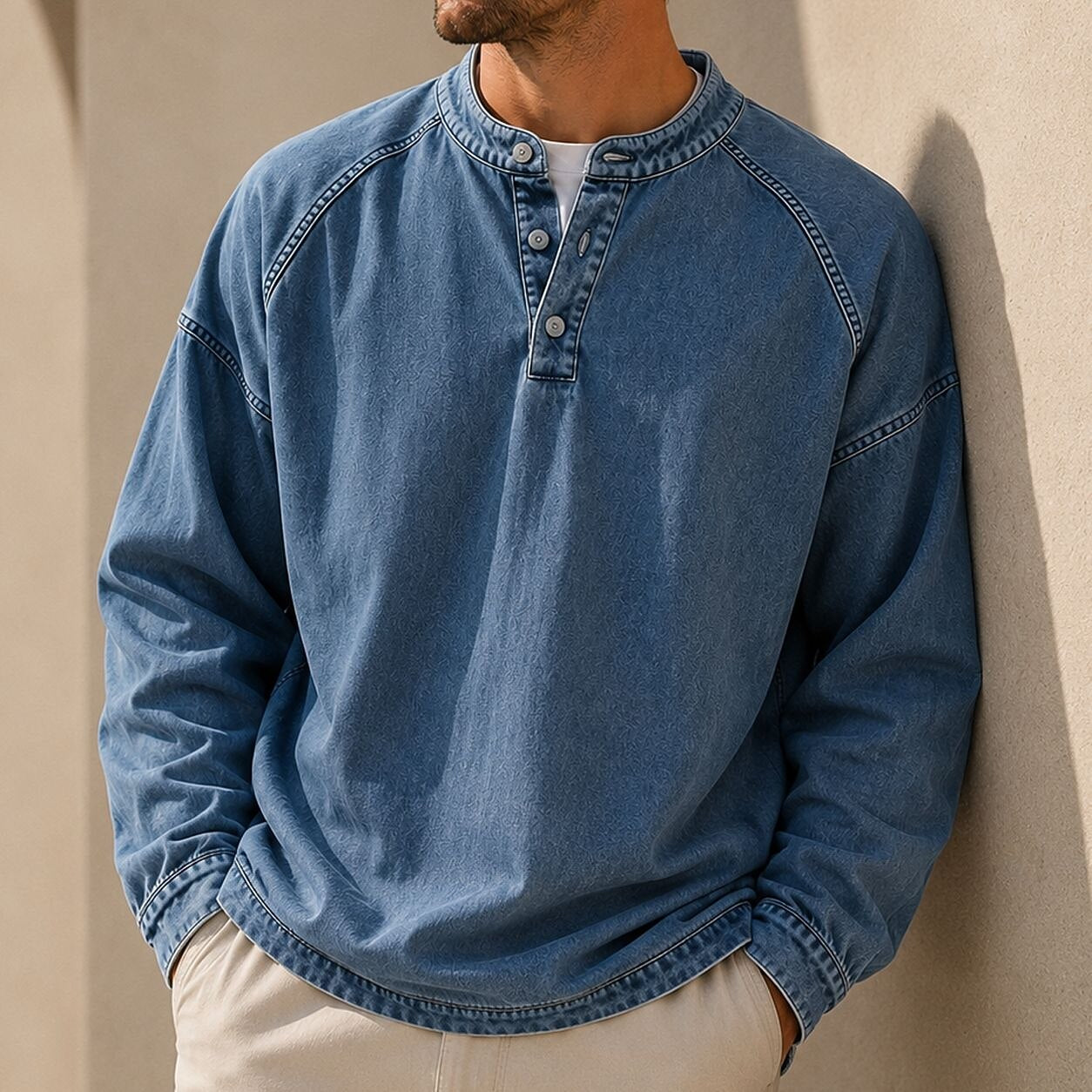 Soft Washed Long Sleeve Henley Shirt