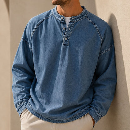 Soft Washed Long Sleeve Henley Shirt