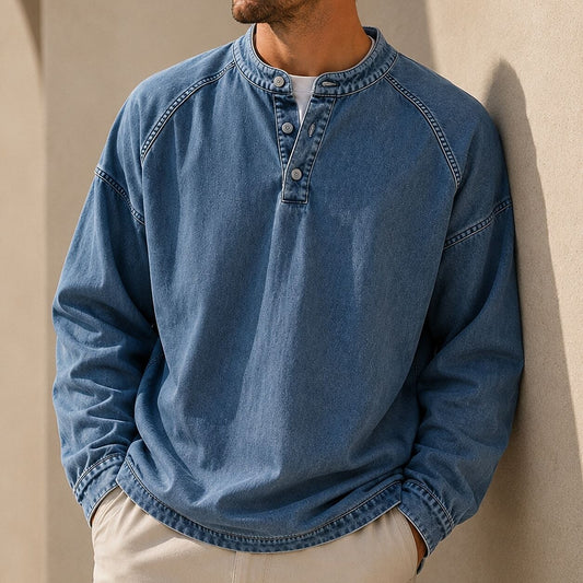 Soft Washed Long Sleeve Henley Shirt