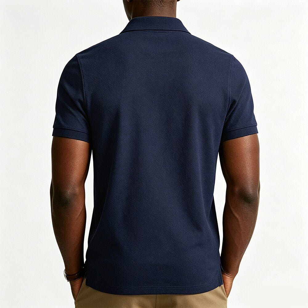 Textured 100% Cotton Embroidered Pique Polo Shirt