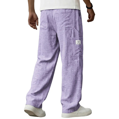 Casual Linen Pants for Men - Elastic Waist, Daily & Beach Wear