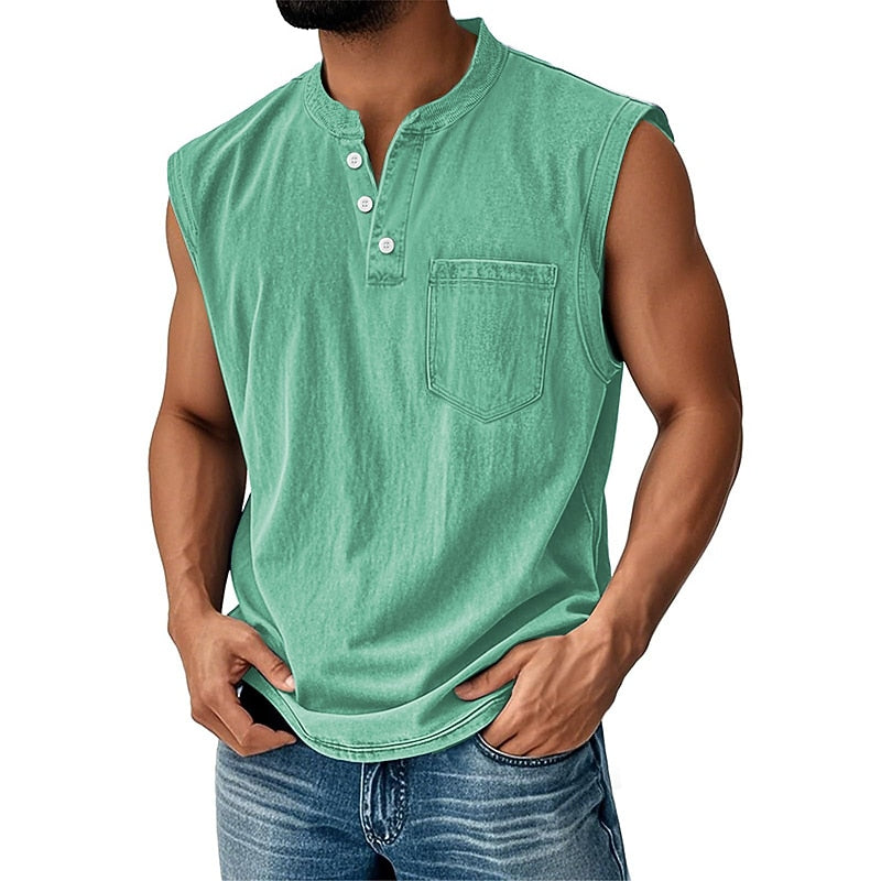 Men's 100% Cotton Henley Tank Top