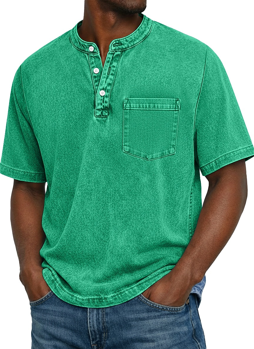 Vintage Washed Cotton Henley Tee