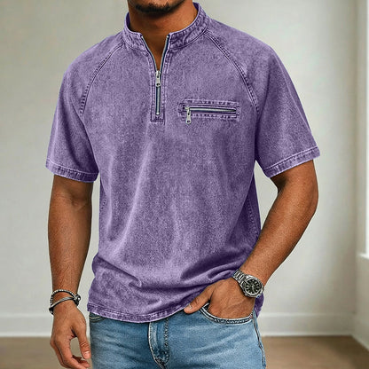 Broken-In Cotton Zip Up Henley Shirt