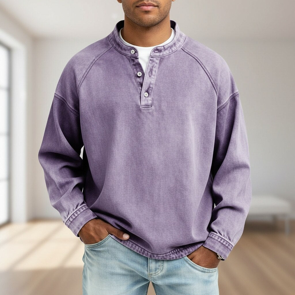 Broken-in Comfort Washed Cotton Henley Shirt