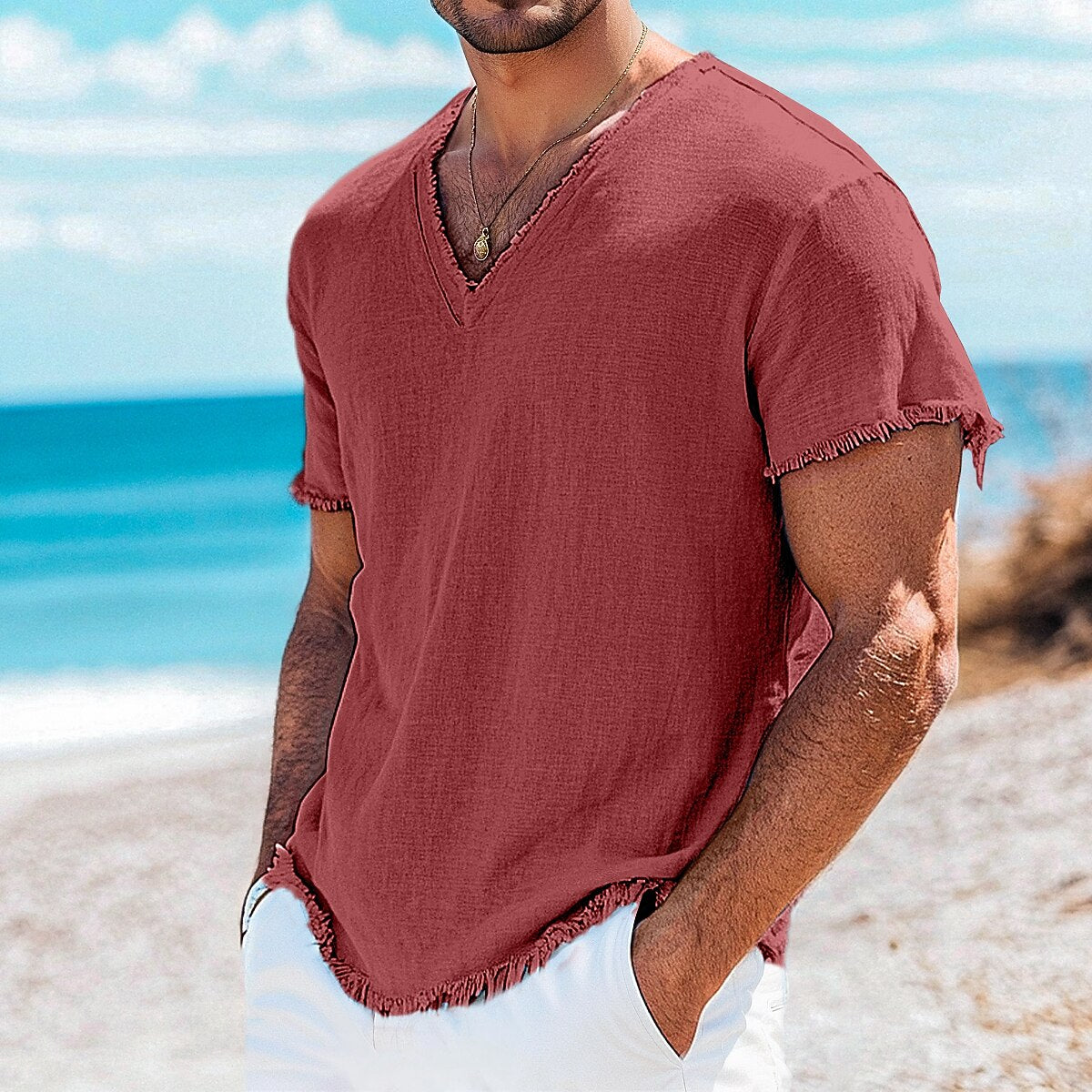 Breathable V-neck Linen Shirt