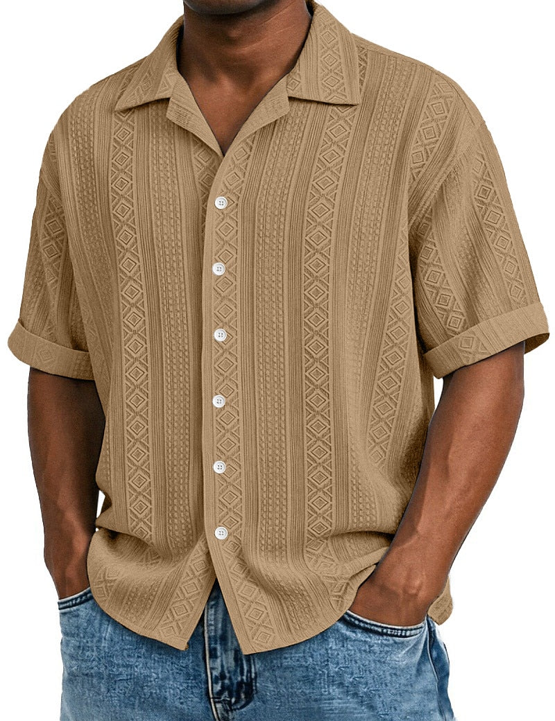 Men's Textured Jacquard Shirt-Short Sleeve Summer Casual