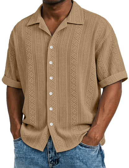 Men's Textured Jacquard Shirt-Short Sleeve Summer Casual