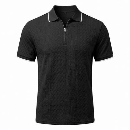 Zipper Textured Waffle Polo