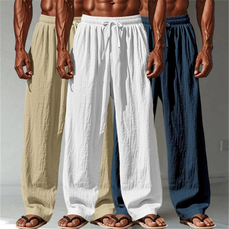 3PCS Cotton Linen Pants - Baggy Drawstring Casual Pants