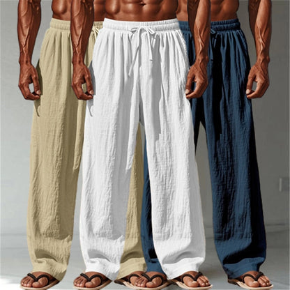 3PCS Cotton Linen Pants - Baggy Drawstring Casual Pants