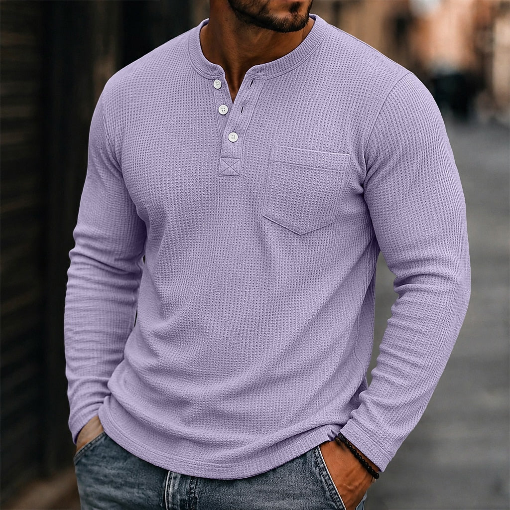 Soft Waffle Textured Button Henley