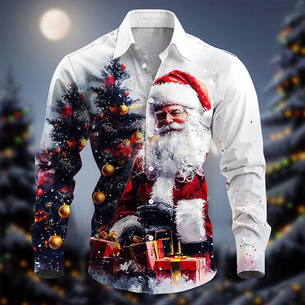 Men's Santa Christmas Casual Button-Up Shirt