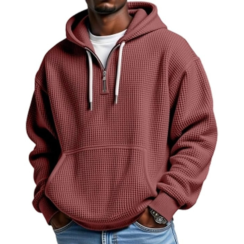 Classic Waffle Knit Quarter Zip Hoodie