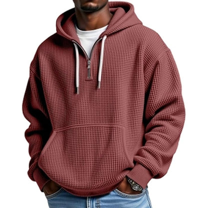 Classic Waffle Knit Quarter Zip Hoodie