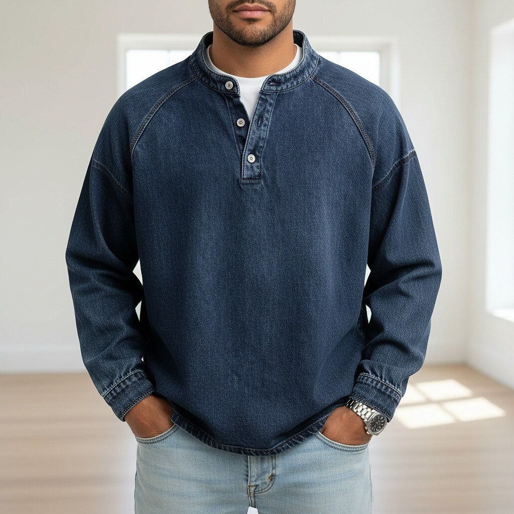 Broken-in Comfort Washed Cotton Henley Shirt