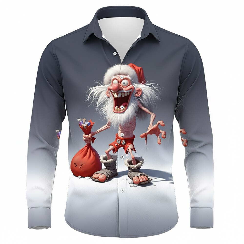 Men's Christmas Gradient Santa Print Shirt