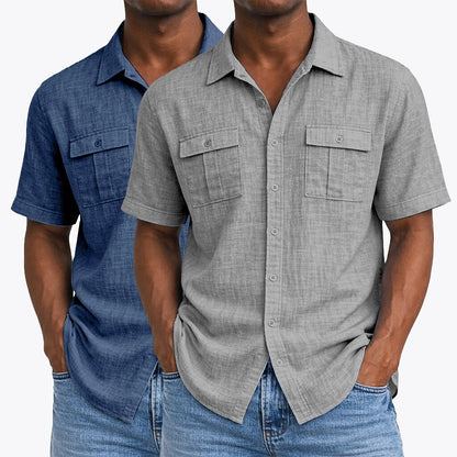 2Pcs Cotton Linen Button-Up Shirts