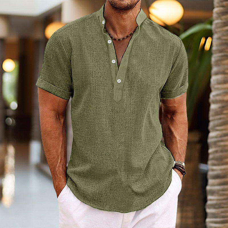 Men's Cotton Linen Henley Shirt