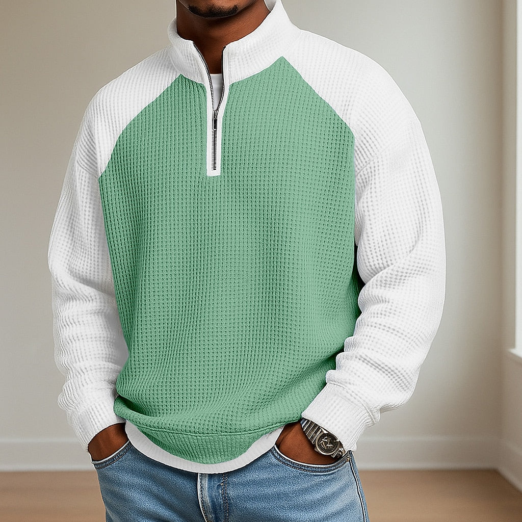 Colorblock Zipped Waffle Polo Shirts