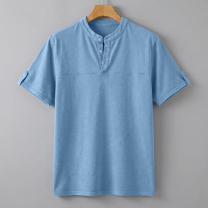 100% Cotton Henley T-Shirt-Vintage Washed Look