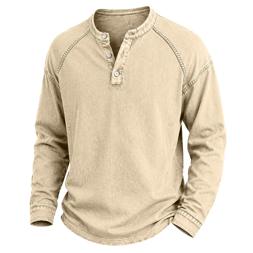 Broken-in Cotton Long Sleeve Henley